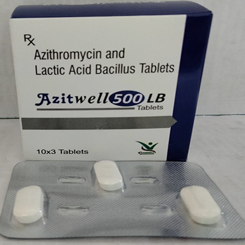 Product Name: Azitwell 500 LB , Compositions of Azitwell 500 LB  are Azithromycin and Lactic Acid Bacillus Tablets  - Everwell Pharma Private Limited