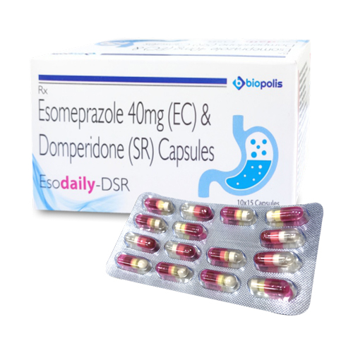 Product Name: ESODAILY DSR, Compositions of Esomeprazole 40mg (EC) & Domperidone (SR) Capsules are Esomeprazole 40mg (EC) & Domperidone (SR) Capsules - Biopolis Lifesciences Private Limited