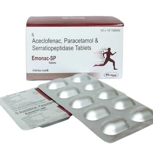 Product Name: Emonac  SP, Compositions of Emonac  SP are Aceclofenac,Paracetamol and Serratiopepetidase Tablets - Mediphar Lifesciences Private Limited