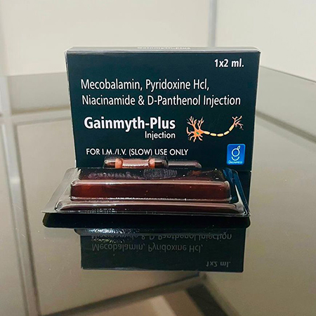 Product Name: Gainmyth Plus, Compositions of Mecobalamin,Pyridoxine Hcl,Niacinamide & D-Panthenol Injection are Mecobalamin,Pyridoxine Hcl,Niacinamide & D-Panthenol Injection - Gainmed Biotech Private Limited