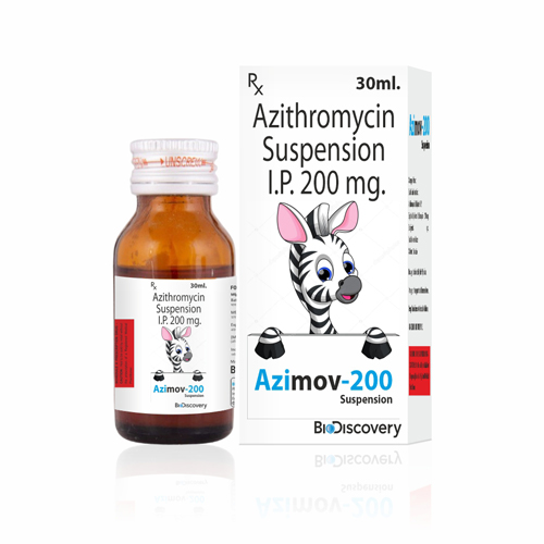 Product Name: Azimov 200, Compositions of Azimov 200 are Azithromycin Suspension I.P. 200 mg - Biodiscovery Lifesciences Private Limited