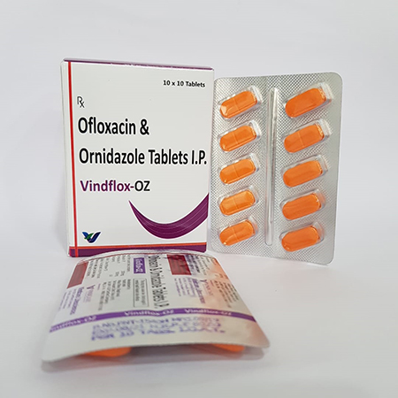 Product Name: VINDFLOX OZ, Compositions of VINDFLOX OZ are Ofloxacin & Ornidazole Tablets IP - Vindcare Lifesciences