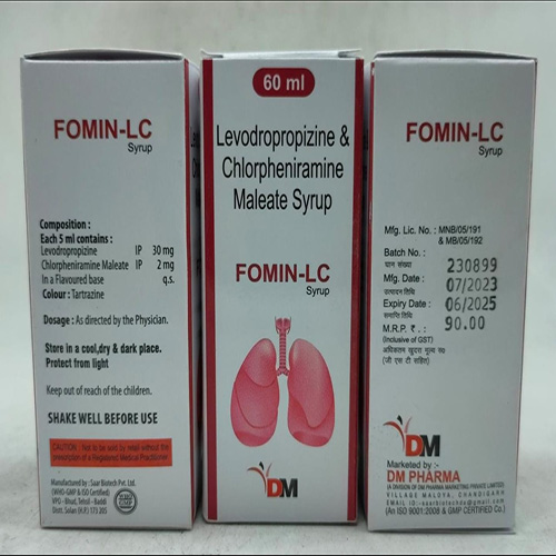 Product Name: FOMIN LC , Compositions of Levodropropizine & Chlorpheniramine Maleate Syrup  are Levodropropizine & Chlorpheniramine Maleate Syrup  - DM Pharma