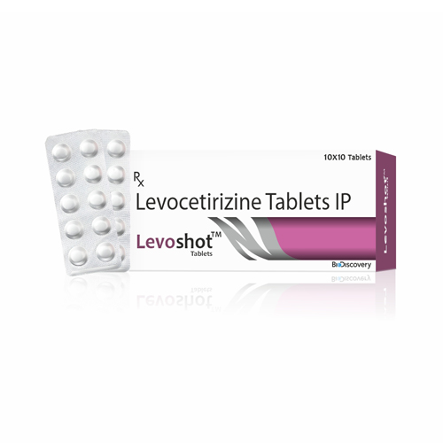 Product Name: Levoshot, Compositions of Levoshot are Levocetirizine Tablets IP - Biodiscovery Lifesciences Private Limited