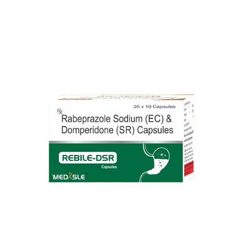 Product Name: REBILE DSR, Compositions of REBILE DSR are Rabeprazole Sodium (EC) & Domperidone(SR) Capsules - Medisle Pharma