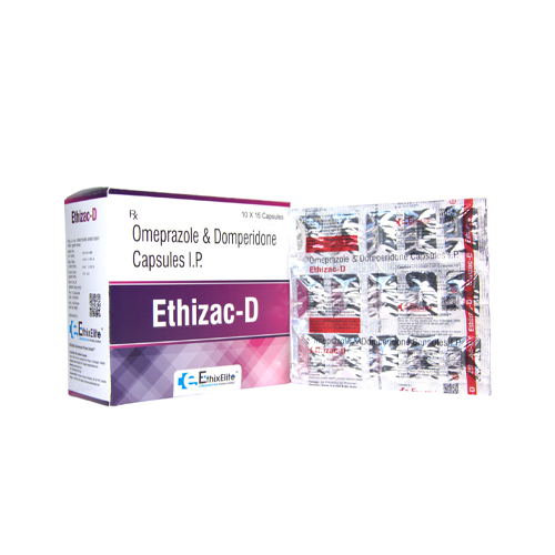 Product Name: ETHIZAC D, Compositions of ETHIZAC D are Omeprazole & Domperidone Capsules I.P - EthixElite Lifesciences Private Limited