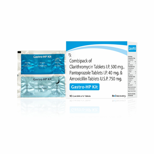 Product Name: Gastro HP , Compositions of Gastro HP  are Combipack of Clarithromycin Tablets I.P. 500 mg., Pantoprazole Tablets I.P. 40 mg. & Amoxicillin Tablets U.S.P. 750 mg. - Biodiscovery Lifesciences Private Limited