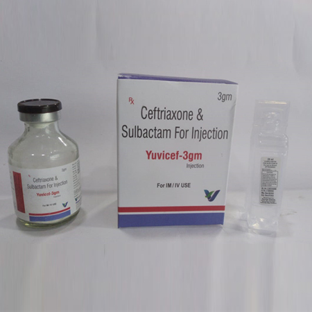 Product Name: YUVICEF 3GM, Compositions of YUVICEF 3GM are Ceftriaxone & Sulbactam For Injection - Vindcare Lifesciences