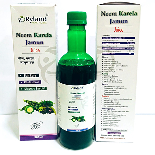 Product Name: Neem Karela Jamun Juice, Compositions of Neem Karela Jamun Juice are Skin care, cholesterol, Diabetic Special - Ryland Health Care