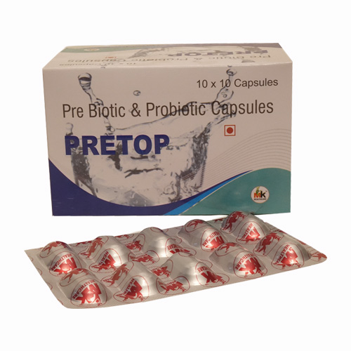 Product Name: PRETOP, Compositions of PRETOP are Pre Biotic & Probiotic Capsules - MK Healthcare