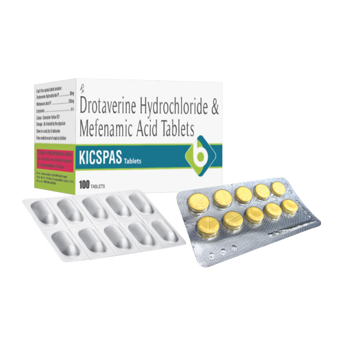 Product Name: KICSPAS, Compositions of KICSPAS are Drotaverine Hydrochloride & Mefenamoc Acid Tablets - Biopolis Lifesciences Private Limited