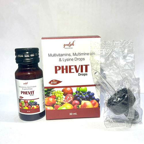 Product Name: Phevit, Compositions of Phevit are Multivitamin Multiminerals & Lysine Drops - Guelph Healthcare Pvt. Ltd