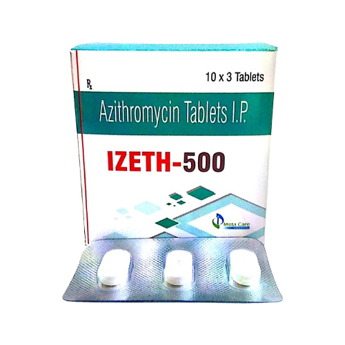 Product Name: IZETH 500, Compositions of IZETH 500 are Azithromycin Tablets I.P - Insta Care Lifesciences