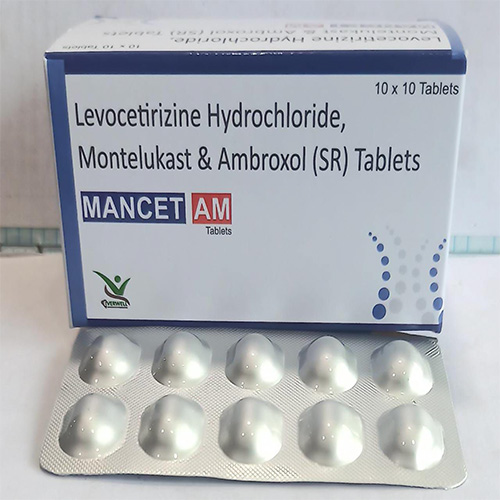 Product Name: MANCET  AM , Compositions of MANCET  AM  are Levocetirizine Hydrochloride, Montelukast & Ambroxol (SR) Tablets  - Everwell Pharma Private Limited