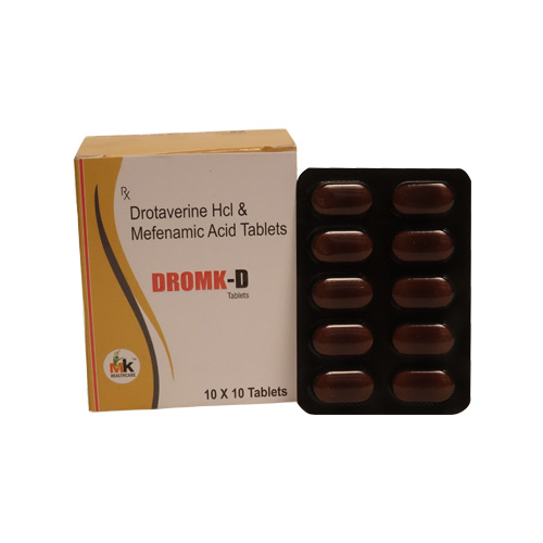 Product Name: DROMK D, Compositions of Drotaverine Hcl & Mefenamic Acid Tablets are Drotaverine Hcl & Mefenamic Acid Tablets - MK Healthcare