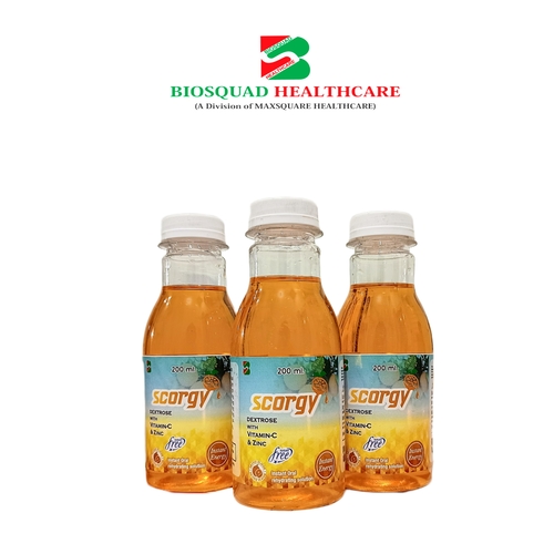 Product Name: SCORGY, Compositions of Dextrose With Vitamin-C & Zinc are Dextrose With Vitamin-C & Zinc - Biosquad Healthcare