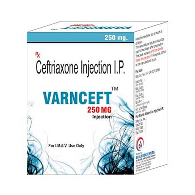 Product Name: Varnceft 250mg, Compositions of Varnceft 250mg are Ceftriaxone Injection IP - SB LIFESCIENCES