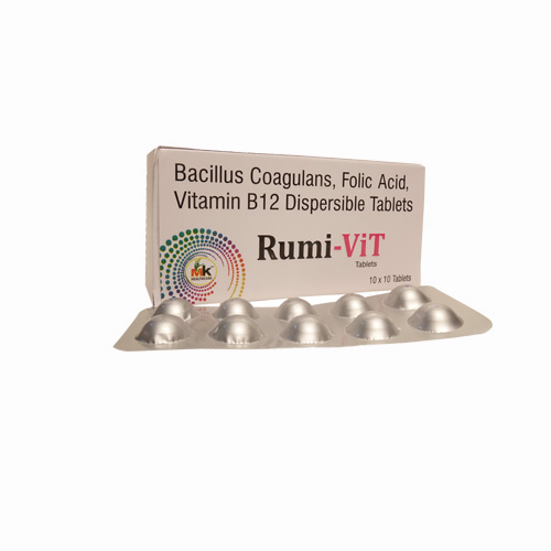 Product Name: Rumi ViT, Compositions of Bacillus Coagulans, Folic Acid, Vitamin B12 Dispersible Tablets are Bacillus Coagulans, Folic Acid, Vitamin B12 Dispersible Tablets - MK Healthcare