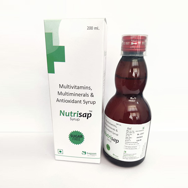 Product Name: Nutrisap, Compositions of Nutrisap are Multivitamins, Multiminerals & Antioxidant Syrup - Sapson Pharma