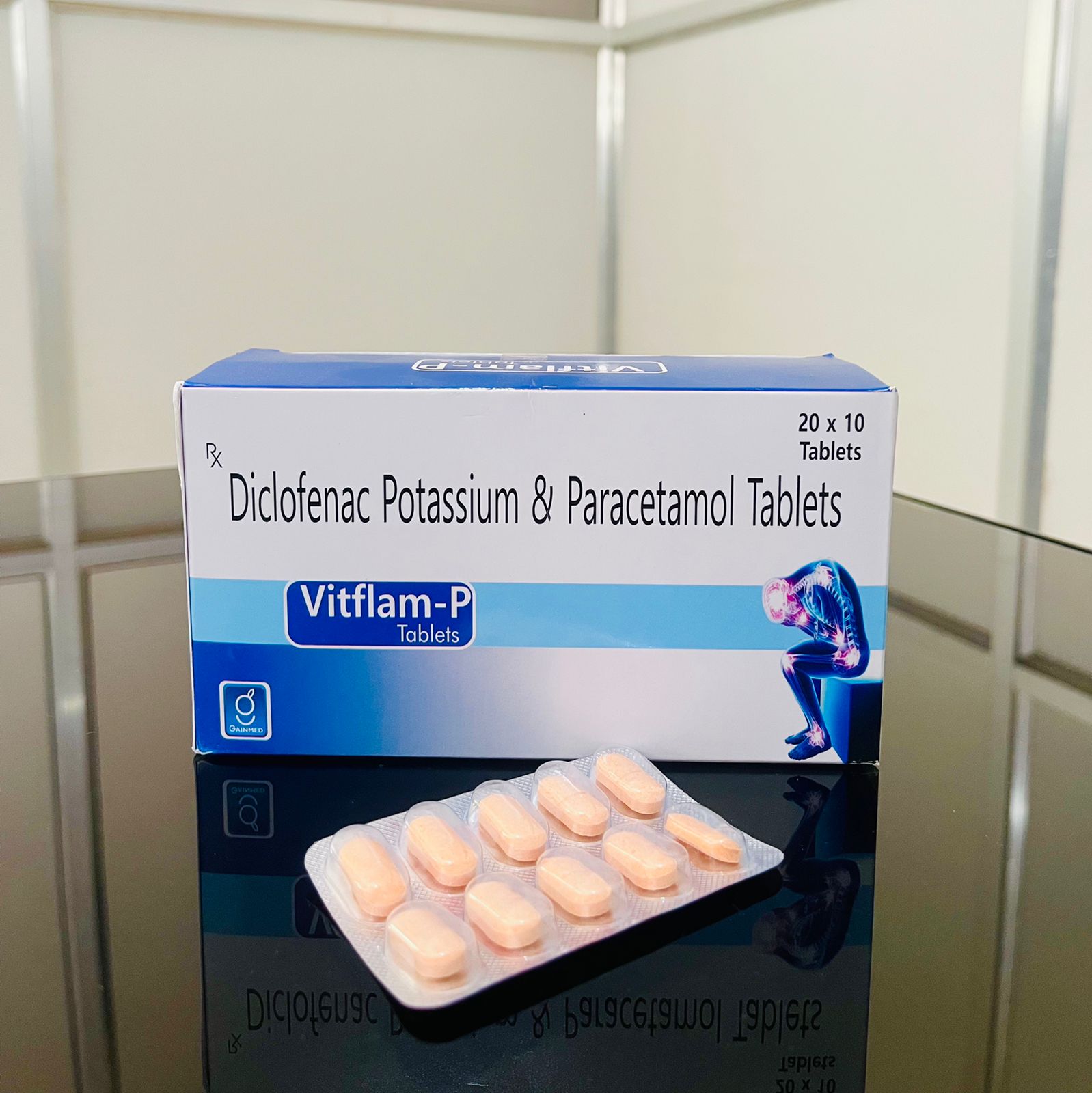 Product Name: Vitflam, Compositions of Vitflam are Diclofenac Potassium & Paracetamol Tablets - Gainmed Biotech Private Limited