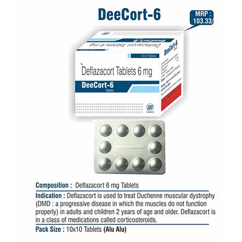 Product Name: DeeCort 6, Compositions of DeeCort 6 are Deflazacort Tablets 6mg - Euphoria India Pharmaceuticals