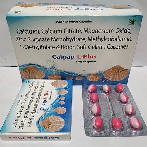 Product Name: Calgap L Plus , Compositions of Calgap L Plus  are Calcitriol, Calcium Citrate, Magnesium Oxide, Zinc Sulphate Monohydrate, Methylcobalamin, L-Methylfolate & Boron Soft Gelatin Capsules  - Orange Biotech Private Limited