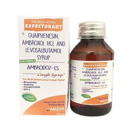 Product Name: Ambrodoz Ls, Compositions of are Guaiphenesin,Ambroxol Hcl and Levosalbutamol & Syrup - Amzor Healthcare Pvt. Ltd