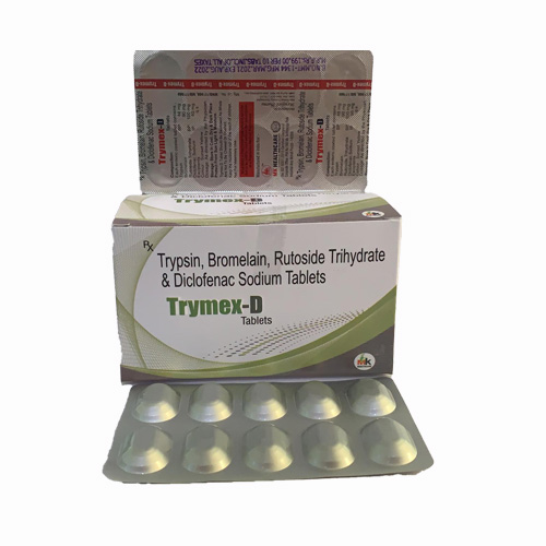 Product Name: Trymex D Tablets, Compositions of Trypsin, Bromelain, Rutoside Trihydrate & Diclofenac Sodium Tablets are Trypsin, Bromelain, Rutoside Trihydrate & Diclofenac Sodium Tablets - MK Healthcare