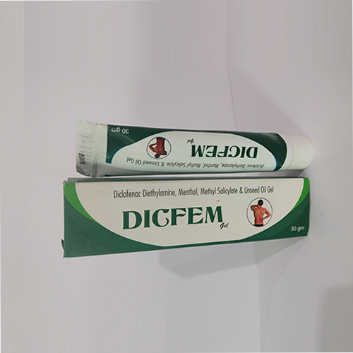 Product Name: Dicfem, Compositions of Dicfem are Diclofenac Detinylomine Linseed Oil Methyl Sofcylote & Mnthol Gel - Medifame Biotech