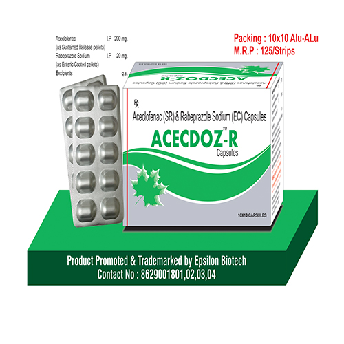 Product Name: Acecdoz R, Compositions of Acecdoz R are Aceclofenac (SR) & Rabeprazole Sodium (EC) Capsules  - Epsilon Biotech