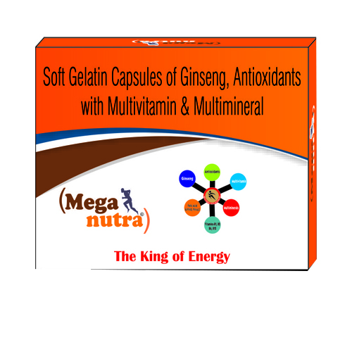 Product Name: Meganutra, Compositions of Meganutra are Soft gelatin Capsules of Ginseng, Antioxidants with Multivitamin & Multimineral - Epsilon Biotech