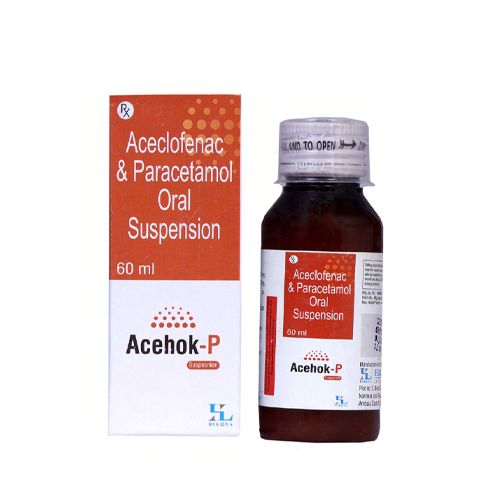 Product Name: Acehok P, Compositions of Acehok P are Aceclofenac & Paracetamol Oral Suspension - Hikona Lifesciences