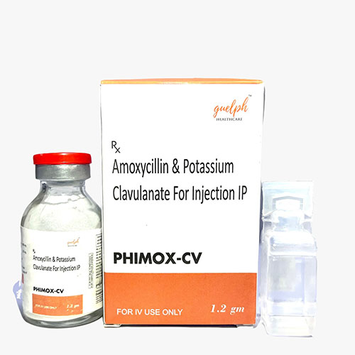 Product Name: Phimox Cv, Compositions of Phimox Cv are Amoxycillin & Potassium Clavulanate For Injection Ip - Guelph Healthcare Pvt. Ltd