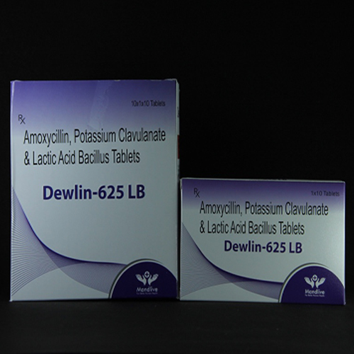 Product Name: Dewlin 625 LB, Compositions of Dewlin 625 LB are Amoxcillin & Potassium Clavulanate & Lactic Acid Bacillus Tablets - Mandlive Healthcare Pvt Ltd