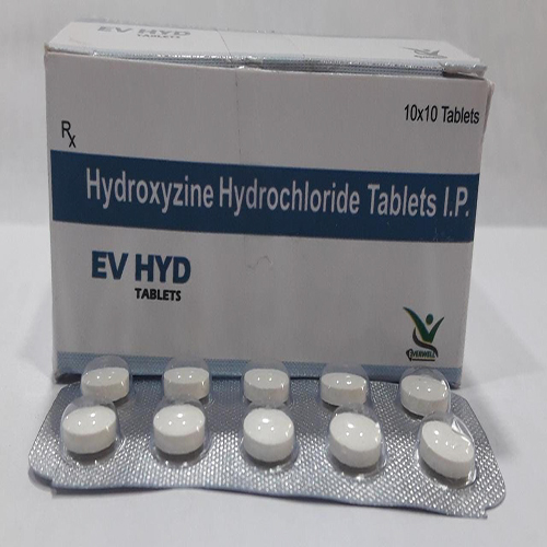 Product Name: EV HYD , Compositions of EV HYD  are Hydroxyzine Hydrochloride Tablets I.P. - Everwell Pharma Private Limited