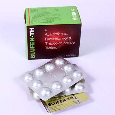 Product Name: BLUFEN TH, Compositions of BLUFEN TH are Aceclofence  and  Paracetamol Tablets - Bluewaterresearch