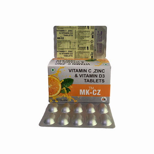 Product Name: MK CZ, Compositions of MK CZ are VITAMIN C, ZINC & VITAMIN D3 TABLETS - MK Healthcare