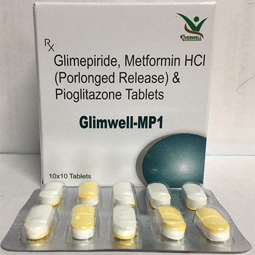 Product Name: Glimwell MP1 , Compositions of Glimwell MP1  are Glimepiride, Metformin HCI (Porlonged Release) & Pioglitazone Tablets  - Orange Biotech Private Limited