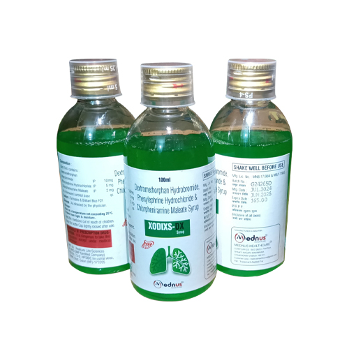 Product Name: XODIXS DX, Compositions of XODIXS DX are Dextromethorphan Hydrobromide Phenylephrine Hydrochloride & Chloropheniramine Maleate Syrup - Mednus Healthcare