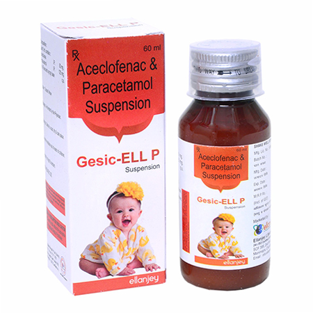 Product Name: Gesic EII P, Compositions of Gesic EII P are Aceclofenac & Paracetamol Suspension - Ellanjey Lifesciences