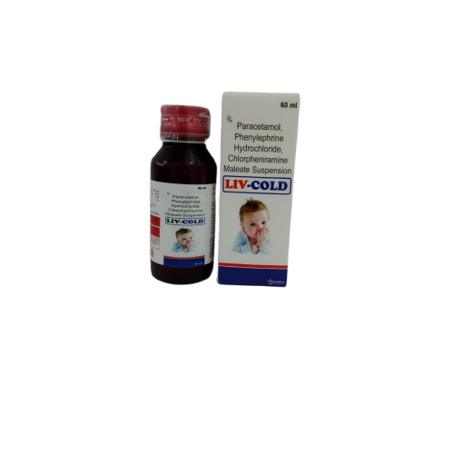 Product Name: LIV COLD, Compositions of LIV COLD are Paracetamol, Phenylephrine Hydrochloride, Chlorpheniramine Maleate Suspension - Uniblue Healthcare Private Limited