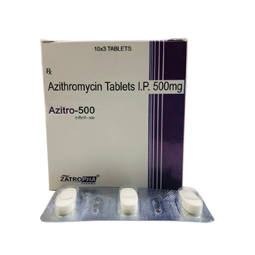 Product Name: Azitro 500, Compositions of Azitro 500 are Azithromycin Tablets I.P. 500mg - Zatropha Pharma