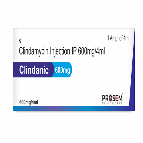 Product Name: Clindanic, Compositions of Clindamycin Injection IP 600mg/4ml are Clindamycin Injection IP 600mg/4ml - Prosem Healthcare