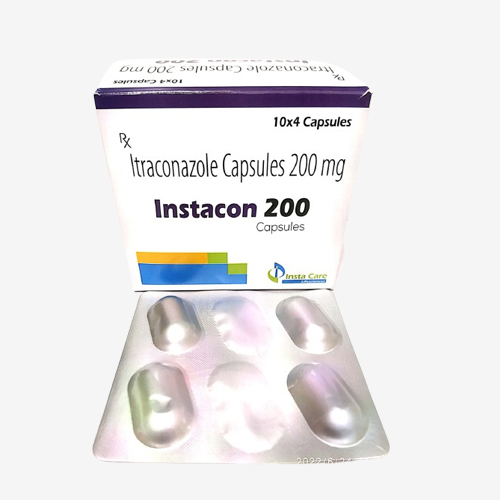 Product Name: INSTACON 200, Compositions of INSTACON 200 are Itraconazole Capsules 200mg - Insta Care Lifesciences