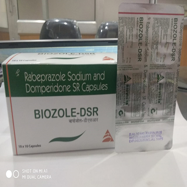 Product Name: Biozole DSR, Compositions of Biozole DSR are Rabeprazole Sodium and Domperidone Sr Capsules - Biovista Lifesciences