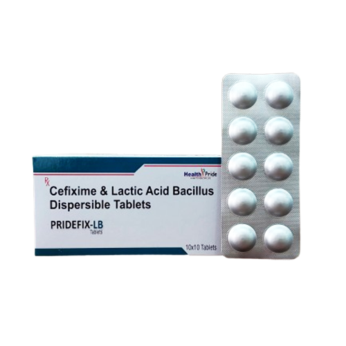 Product Name: PRIDEFIX LB, Compositions of PRIDEFIX LB are Cefixime & Lactic Acid Bacillis Bispersible Tablets - Health Pride