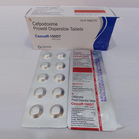 Product Name: Ceocef 100DT, Compositions of Ceocef 100DT are Cefpodoxime Proxetil Dispersible Tablets - Ceetox HealthCare Private Limited