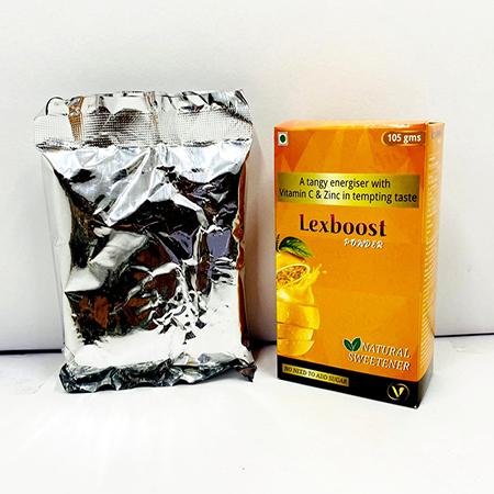 Product Name: Lexboost, Compositions of are Tangy energiser with Vitamin C & Zinc in tempting taste - Hablar Healthcare