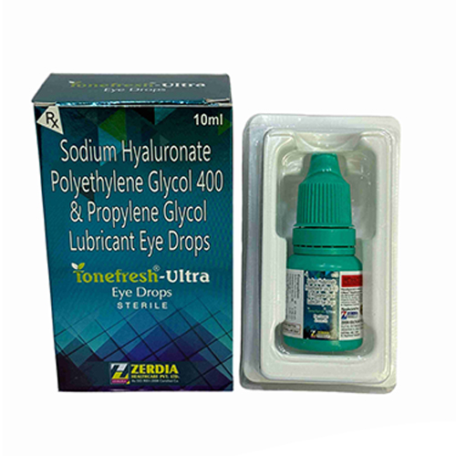 Product Name: Tonefresh Ultra, Compositions of Tonefresh Ultra are Sodium Hyaluronate Polyethylene Glycol 400 & Propylene Glycol Lubricant Eye Drops - Zerdia Healthcare Private Limited