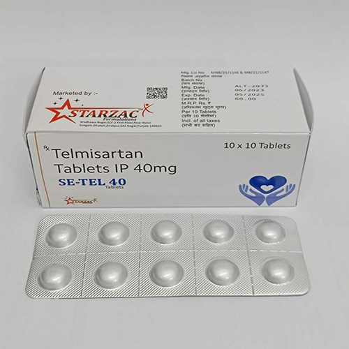 Product Name: SE TEL 40, Compositions of SE TEL 40 are Telmisartan Tablets IP 40mg  - Starzac Formulations Private Limited